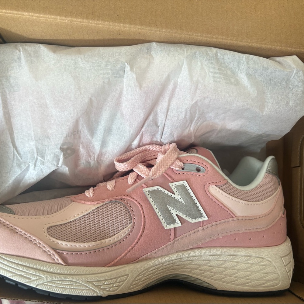 New Balance Pink and Silver Kids' 2002R Sneakers - Picture 2 of 3